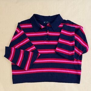 GAP Striped Navy and Pink Polo Shirt